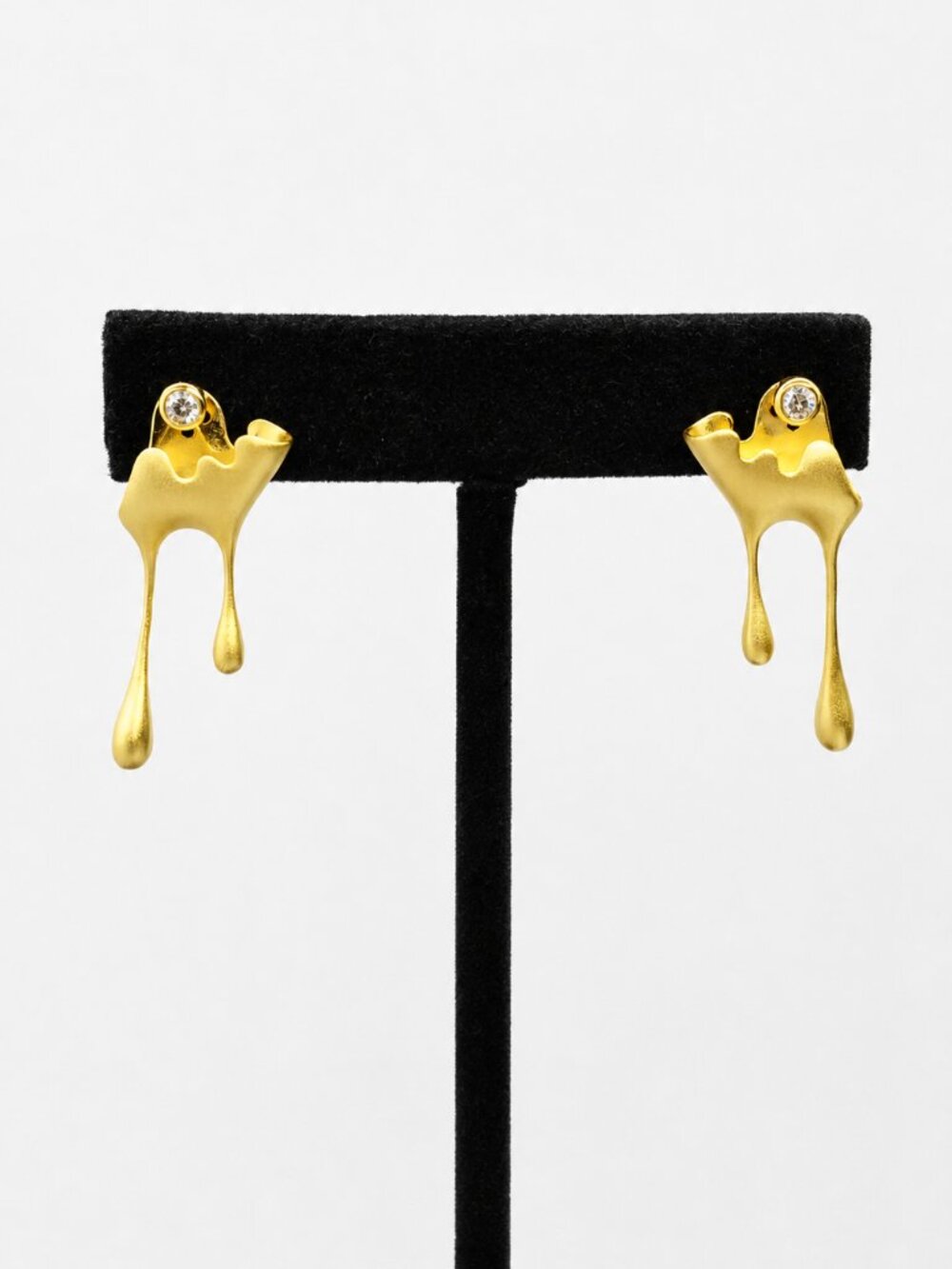 STERLING EARRINGS Dripping Honey Ear Jacket CZ Surrealist Vermeil Gold Plate 925